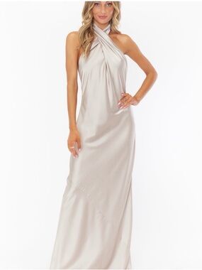 Mumu Silver Blush Satin Halter Maxi Dress Size Small Bridesmaid Wedding Guest